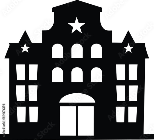 hotel facade icon silhouette vector illustration on transparent background