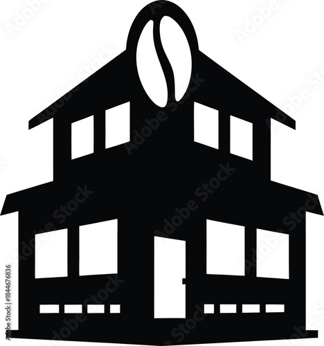 coffee shop building icon silhouette vector illustration on transparent background