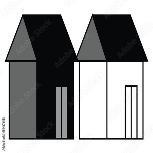Editable Black and White House Vector EPS Design for Architects, Graphic Designers, and Creative Projects .Fully Scalable Vector Illustration of a Classic Home Facade with Clean Lines.