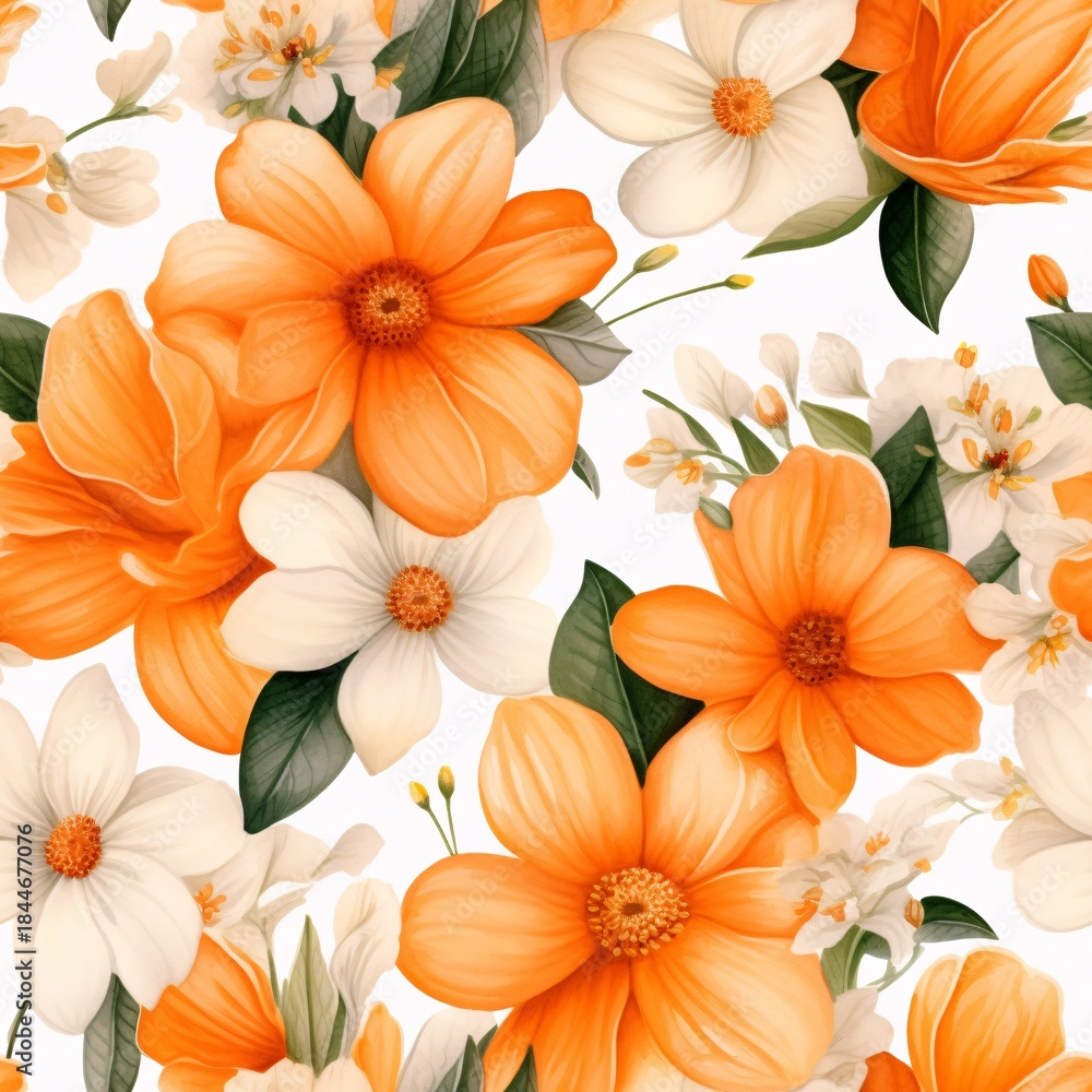 Obraz premium Watercolor Flowers Seamless Pattern, Watercolor Floral pattern, Flowers Digital Paper, Spring Fowers pattern, Floral Background
