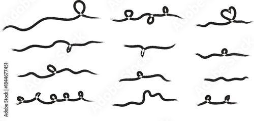 Collection of 12 unique black ink signature line drawings