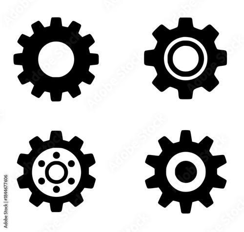 Spare part icon, 4 gear illustrations, black, transparent background