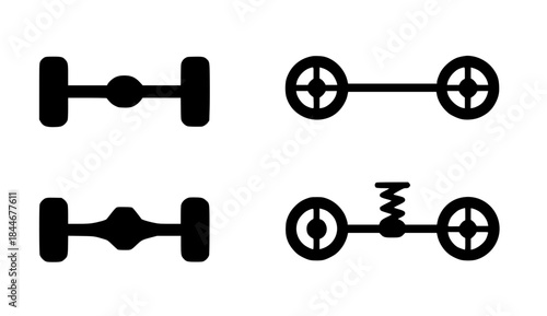Spare part icon, 4 axle illustration, black, transparent background