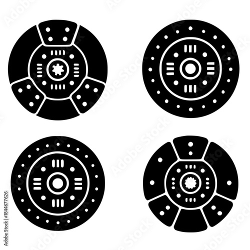 Spare part icon, 4 clutch lining illustrations, black, transparent background