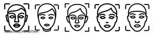 ai face scan line art icon set. ai and robotics outline icons collection.
