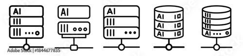 ai server line art icon set. ai and robotics outline icons collection.