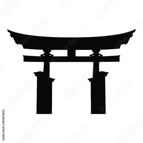 A striking black silhouette of a traditional japanese torii gate design