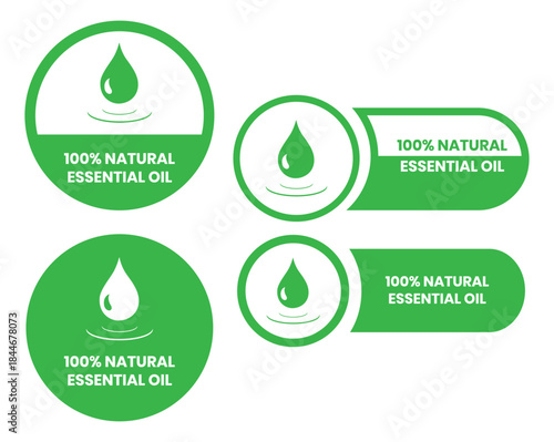 Essential oil drop icon for beauty and skincare natural product certificate label. Essential oils sticker logo for body lotion, cream and shampoo moisturizer, spa wellness fragrance.