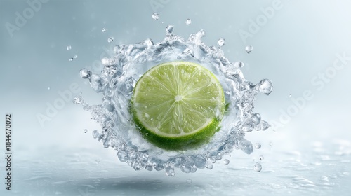 lime wedge bordered by frosty splash ripple on soft background