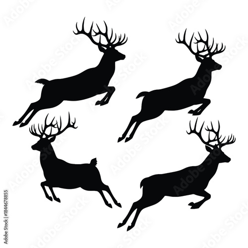 Four leaping deer silhouettes against a plain white background