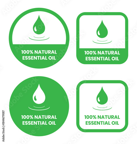 Essential oil drop icon for beauty and skincare natural product certificate label. Essential oils sticker logo for body lotion, cream and shampoo moisturizer, spa wellness fragrance.