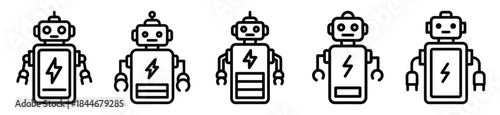 robot battery low line art icon set. ai and robotics outline icons collection.