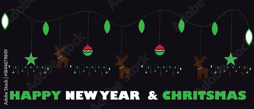 Glowing christmas and new year decorations on dark background