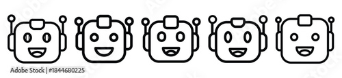 robot face happy line art icon set. ai and robotics outline icons collection.