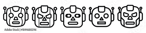 robot face neutral line art icon set. ai and robotics outline icons collection.