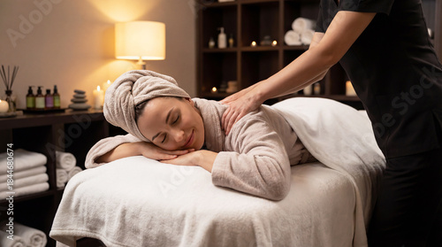 Woman receiving a massage treatment in a spa