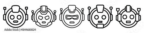 robot headgear line art icon set. ai and robotics outline icons collection.