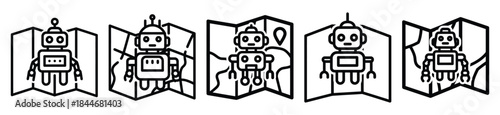 robot map line art icon set. ai and robotics outline icons collection.