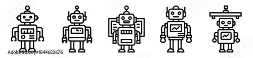 robot timeline line art icon set. ai and robotics outline icons collection.