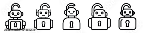 robot unlock line art icon set. ai and robotics outline icons collection.