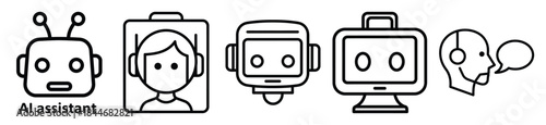 ai assistant line art icon set. ai and robotics outline icons collection.
