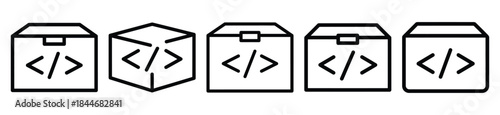 ai code box line art icon set. ai and robotics outline icons collection.