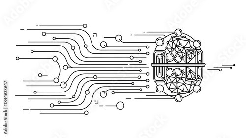 Printed electronic circuit board with digital chip design and musical note pattern technology illustration