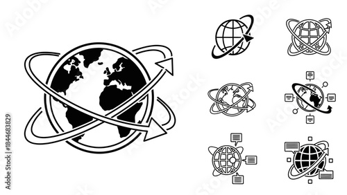 World War II global communication set with black vector icon illustrations for network and internet design