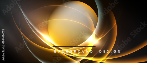 Abstract golden lines swirl, creating dynamic light effect. Dark background emphasizes bright curves, modern design element.