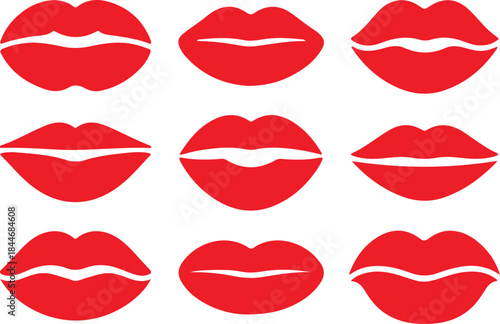 Beautiful red lips icons collection vector
