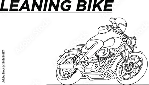 Motorcycle rider leaning into a turn on a winding road in a line art style