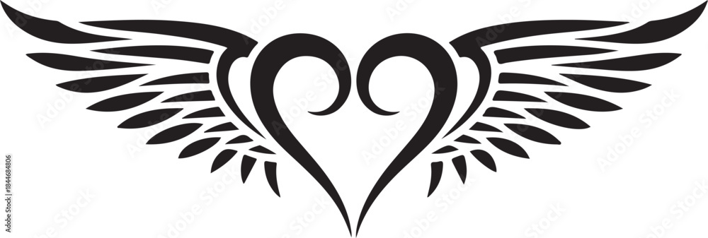 Obraz premium Black and White Tribal Tattoo Heart with Wings