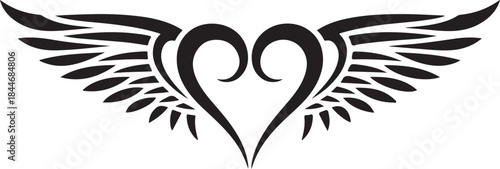 Black and White Tribal Tattoo Heart with Wings