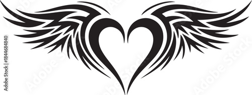 Black and White Tribal Tattoo Heart with Wings