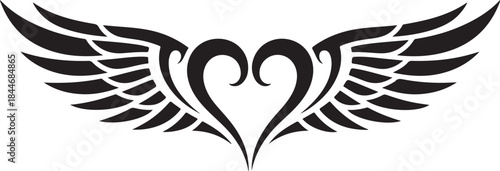 Black and White Tribal Tattoo Heart with Wings