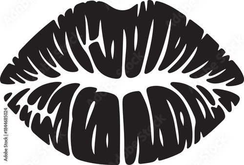 Black lipstick kiss on transparent background. Imprint of the lips. Kiss mark vector illustration