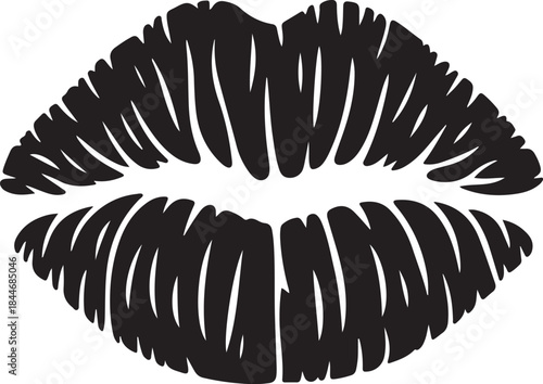 Black lipstick kiss on transparent background. Imprint of the lips. Kiss mark vector illustration