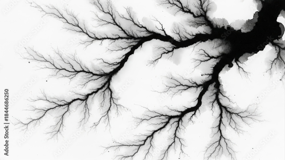 Fototapeta premium Abstract Black Fractal Branching Pattern on White Background.