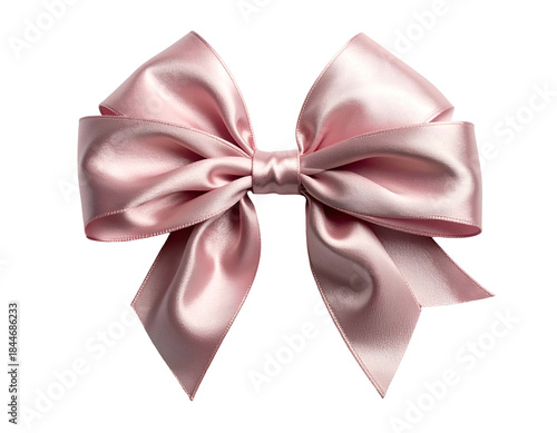 A close-up of a delicate, blush-pink silk bow, isolated against a solid black background