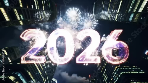 New year 2026 celebration with city skyline and fireworks display