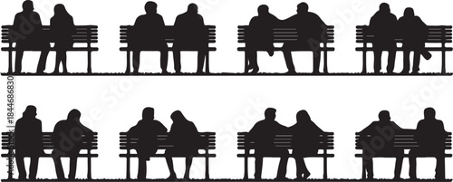 Couple on a Bench Silhouette Vector