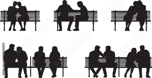 Couple on a Bench Silhouette Vector