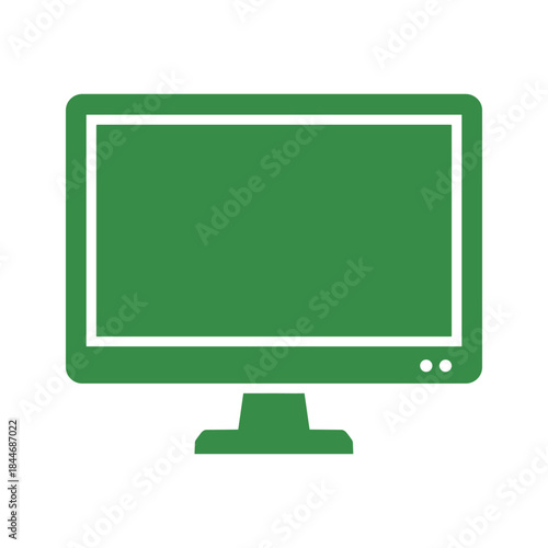 Green computer monitor icon on white background