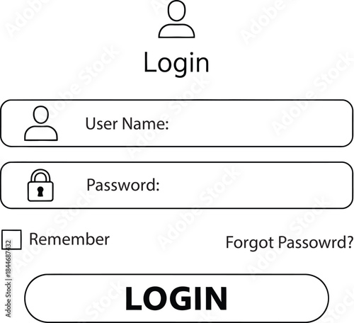 Title: A login form with fields for username and password including for user and lock with options to remember and forgot password