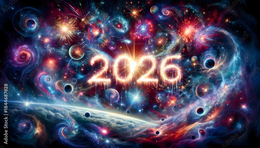 Obraz premium Original name(s): Cosmic Celebration The Universe Welcomes 2026