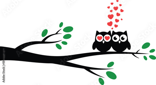 Cute owls in love on tree vector