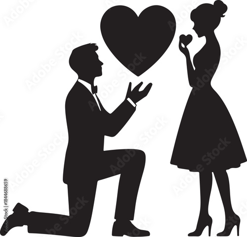 Happy Valentine Day Couple Proposing vector silhouette