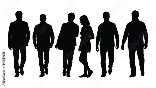 A group of people walking showcasing diverse body types and fashion a striking silhouette