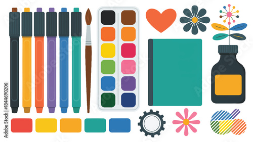 Artistic colorful stationery and decoration elements