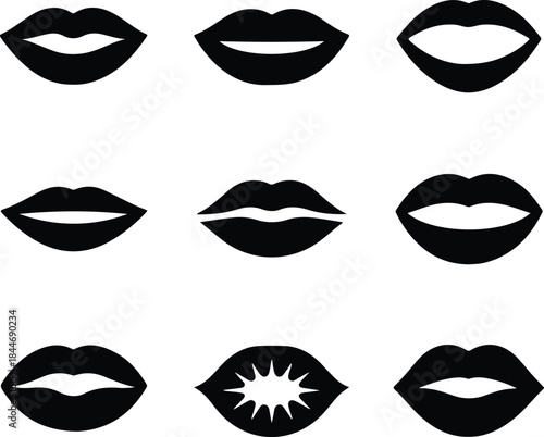 Lips black shape icon set